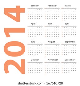 Vector simple 2014 Calendar