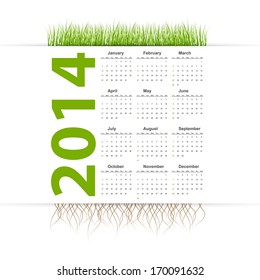 Vector simple 2014 Calendar. Grass style.