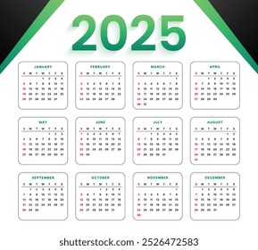 Vector Simple 2025 New Year Calendar Layout Design