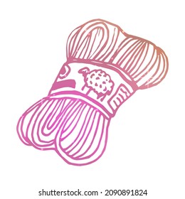 Vektorschlichte abstrakte einzelne Illustration mit einem Skein aus Schafwolle, Etikett. Knitting-Konzept. Sie können Elemente im Webdesign, Banner verwenden. Textur der magischen, rosa, Sternenhimmel, Galaxie.