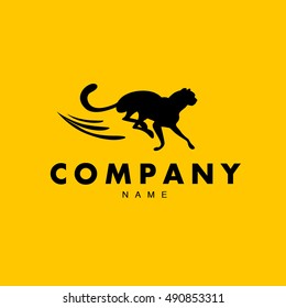 Vector simple abstract logo with running cheetah silhouette isolated. Good for shoe shop brand, sport cloth, goods brand mark, auto service, garage repair emblem.