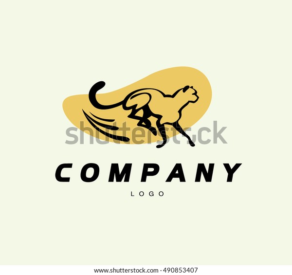 Vector simple abstract logo with\
running cheetah silhouette isolated. Good for shoe shop brand,\
sport cloth, goods brand mark, auto service, garage repair\
emblem.
