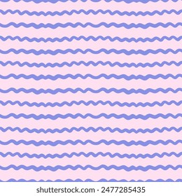 Vector simple abstract seamless pattern. Repeating background with blue wavy lines in hand drawn style. 