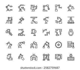Vector simple artificial intelligence futuristic industry robot aim, engineering automated data machine learning concept, 48x48 pixel perfect, editable stroke for website, media, ux, ui, design