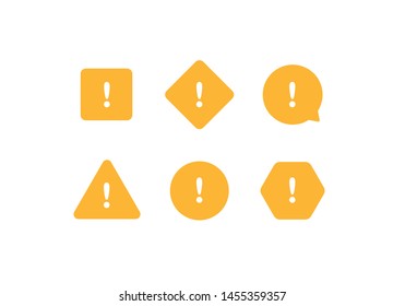 Vector simple attention icon set. Yellow icons with exclamation point isolated on white background. Design element for sale, survey, promo, important info, web, offer, security, info service.