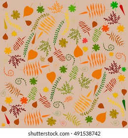 Vector simple autumn pattern with colorful leaves. Decoration for different purposes, image for wrapping paper, covers, wallpapers. Design element. Autumn and natural themes.