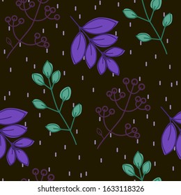Vector simple autumn pattern with leaves, seeds and berries. Scandinavian style. linear sketch, bright autumn children's print