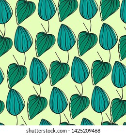 Vector simple autumn seamless pattern with leaves. Scandinavian style. linear sketch, bright gay children's print.
