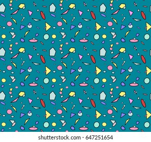 Vector simple background with memphis style seamless pattern. Geometric shapes, figures Template with 80's - 90's fashion for your design. Poster, banner, flayer , advertisement element. 