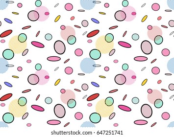 Vector simple background with memphis style seamless pattern. Geometric shapes, figures Template with 80's - 90's fashion for your design. Poster, banner, flayer , advertisement element. 