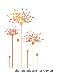 Vector simple background with stylized flower of color geometric shapes. Invitation and greeting card with bunch in tints of red. Floral abstract decorative illustration with text box for print, web