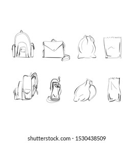 Vector simple bags doodle hand drawn vector set illustration