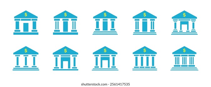 Vector Simple Bank Icon Set. Bank Icons Flat Design