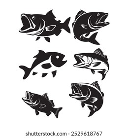 Vector simple bass fish silhouette in vector icon illustration