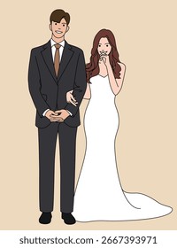 vector simple beauty wedding couple illustration