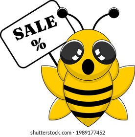 vector simple bee mascot sale cartoon character with white board