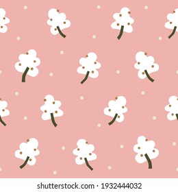 Vector simple berry tree with snow motif illustration seamless repeat pattern	