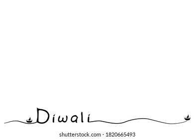 Vector- Simple black border line with wording "Diwali" and candle light on white background.