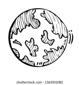 Vector Simple Black Hand Draw Sketch of Earth isolated on white background
