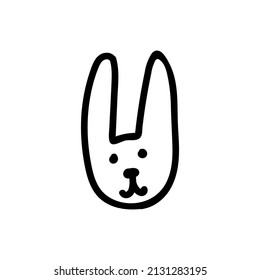 Vector simple black line bunny illustration for Easter hand drawn. Single spring holiday animal picture in doodle style. Design for stickers, social media, cards, packaging, printing.