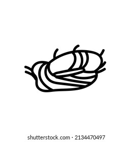 Vector simple black line nest illustration for Easter hand drawn. Single spring holiday picture in doodle style. Design for stickers, social media, cards, packaging, printing.
