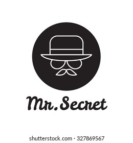 Vector simple black man face logo with hat and glasses 