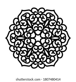 Vector simple black mandala with abstract elements, isolated on white background. Oriental ethnic ornament black mandala. Vector design pattern element. Simple floral pattern element. Abstract design