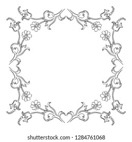 Vector simple black ornamental decorative frame. Vintage scrolls and frame. Vector frame with place for text. For invitation, greeting, wedding, menu list. Vector illustration.