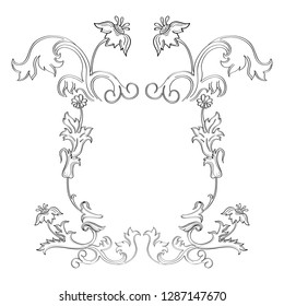 Vector simple black ornamental decorative frame. Vintage scrolls and frame. Vector frame with place for text. For invitation, greeting, wedding, menu list. Vector illustration.