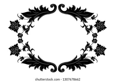 Vector simple black ornamental decorative frame. Vintage scrolls and frame. Vector frame with place for text. For invitation, greeting, wedding, menu list. Vector illustration. 