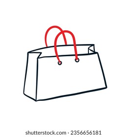 Bolsa de artesonado de contorno negro simple para vectores con mango sobre fondo blanco