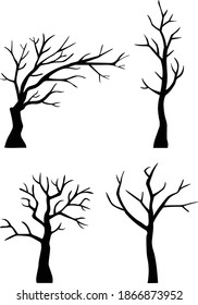 Vector simple black trees icon set. Dark forest style abstract illustration 