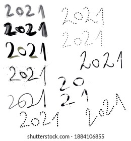 Vector simple black and white 2021 New Year set