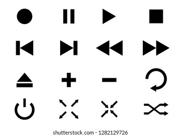 Vector simple black and white Audio/Video control icon set. -Vector