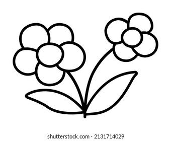 Vector simple black and white flower icon. First blooming plant outline illustration. Floral line clipart. Cute summer bloom coloring page isolated on white background.
