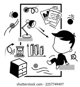 vector simple black and white style with chibi character without face better use background or presentation