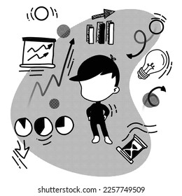 vector simple black and white style with chibi character without face better use background or presentation
