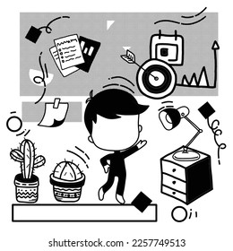 vector simple black and white style with chibi character without face better use background or presentation