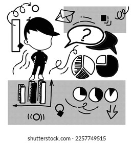 vector simple black and white style with chibi character without face better use background or presentation