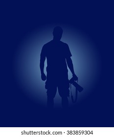 Vector simple blue ackground with silhouette of photographer