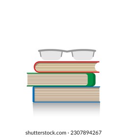 Vector simple book with shadow on the glass flow white background, school education reading, library learning study concept, editable object and free space for text.