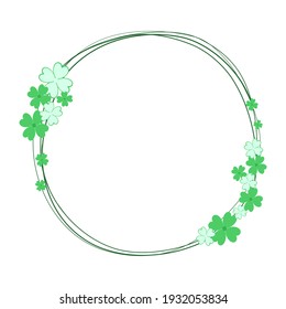 Vector - Simple border with green clover leaves on round line. Saint Patrick's day. Holiday. Copy space. 