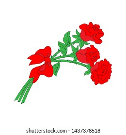 Vector Simple Bouquet Image Of Three Red Roses