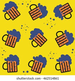 Vector simple bright beer mug seamless pattern