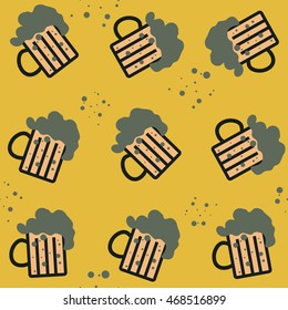 Vector simple bright beer mug seamless pattern
