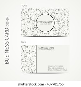 Vector simple business card design. Template. Black and white. Business card for corporate business and personal use. Calling card. Geometric pattern. Randomly disposed spots. Polka dot.