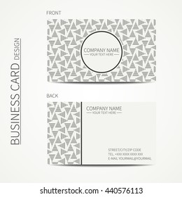 Vector simple business card design. Template. Black and white. Business card for corporate business and personal use. Calling card. Geometric monochrome triangle pattern. Delta, trigon.