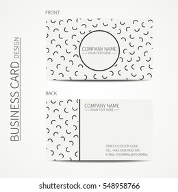 Vector simple business card design. memphis style. Template. Black and white. Business card for corporate business and personal use. Trendy calling card. Geometric triangle pattern.