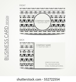 Vector simple business card design. Delta, trigon. Template. Black and white. Business card for corporate business and personal use. Trendy calling card. Geometric triangle pattern.
