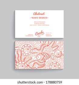 Vector simple  business card template with decorative ornament, original design, wave decoration, minimalistic design, seamless pattern is masked and complete. Design your own card, corporate identity